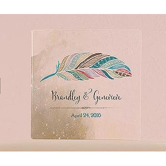 Feather Whimsy Personalized Clear Acrylic Block Cake Topper - Wedding Collectibles