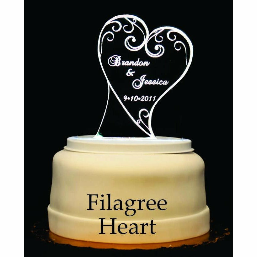 Filagree Heart Light-Up Wedding Cake Topper - Wedding Collectibles