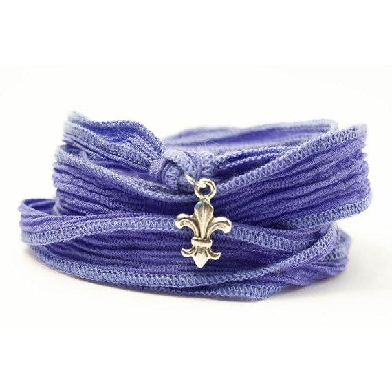 Fleur de Lis Bracelet, Silk Wrap Jewelry - Wedding Collectibles
