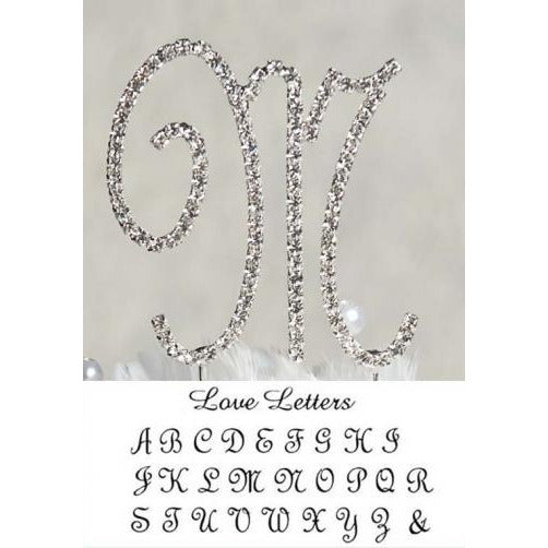 Full Crystal Monogram Wedding Cake topper with Silver Initial and Swarovski Crystals - Wedding Collectibles