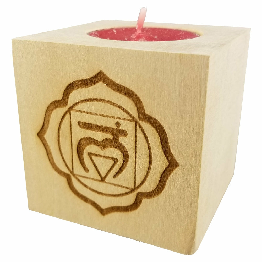 Chakra 1 Muladhara - Root Chakra Candle (Red) - Engraved Wood Tea Light (2.5”) - Yoga Meditation Candle - Yoga Candle - Meditation Candle - Wedding Collectibles