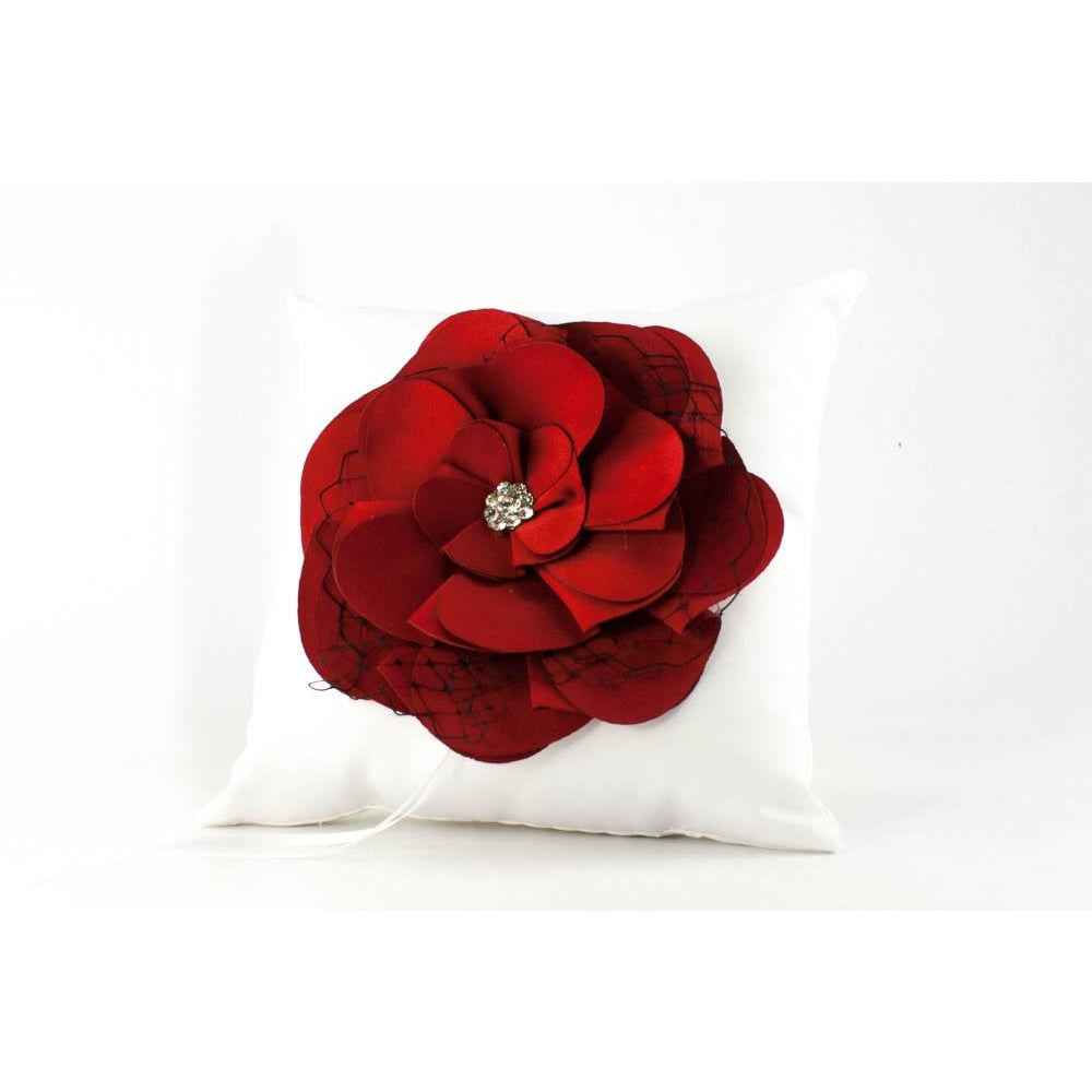 Red and Black Rose Wedding Ring Bearer Pillow - Wedding Collectibles
