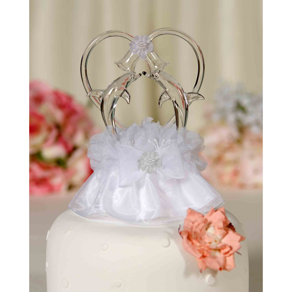 Glass Beach Dolphin Cake Topper with Heart - Wedding Collectibles
