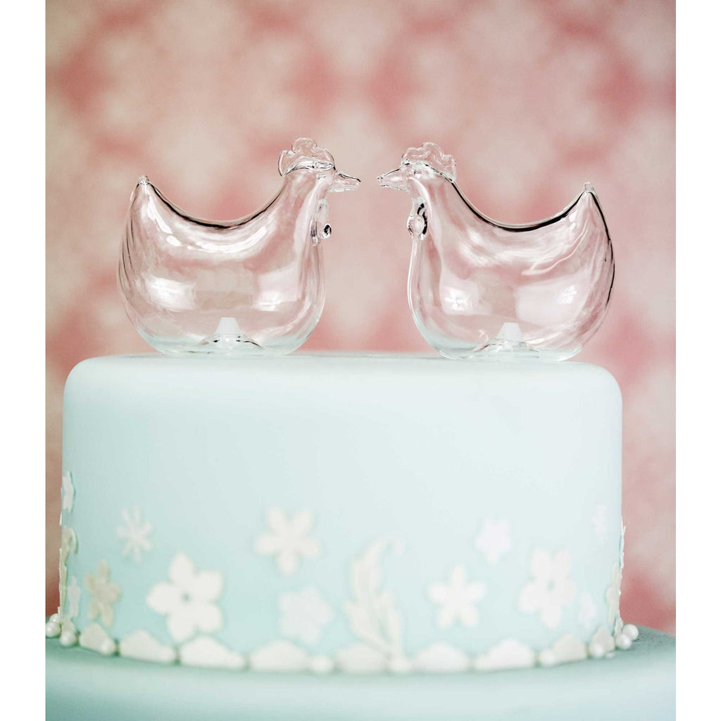Glass Chicken Wedding Cake Topper Figurine - Wedding Collectibles
