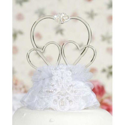 Glass Hearts Vintage Applique Cake Topper - Wedding Collectibles
