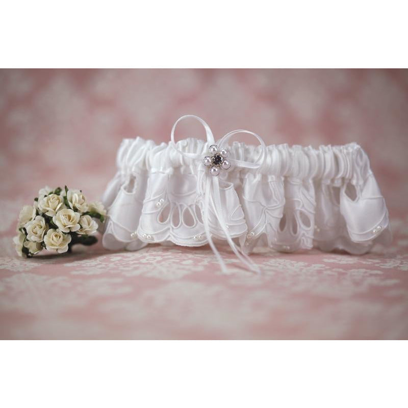 White Applique Wedding Garter - Wedding Collectibles
