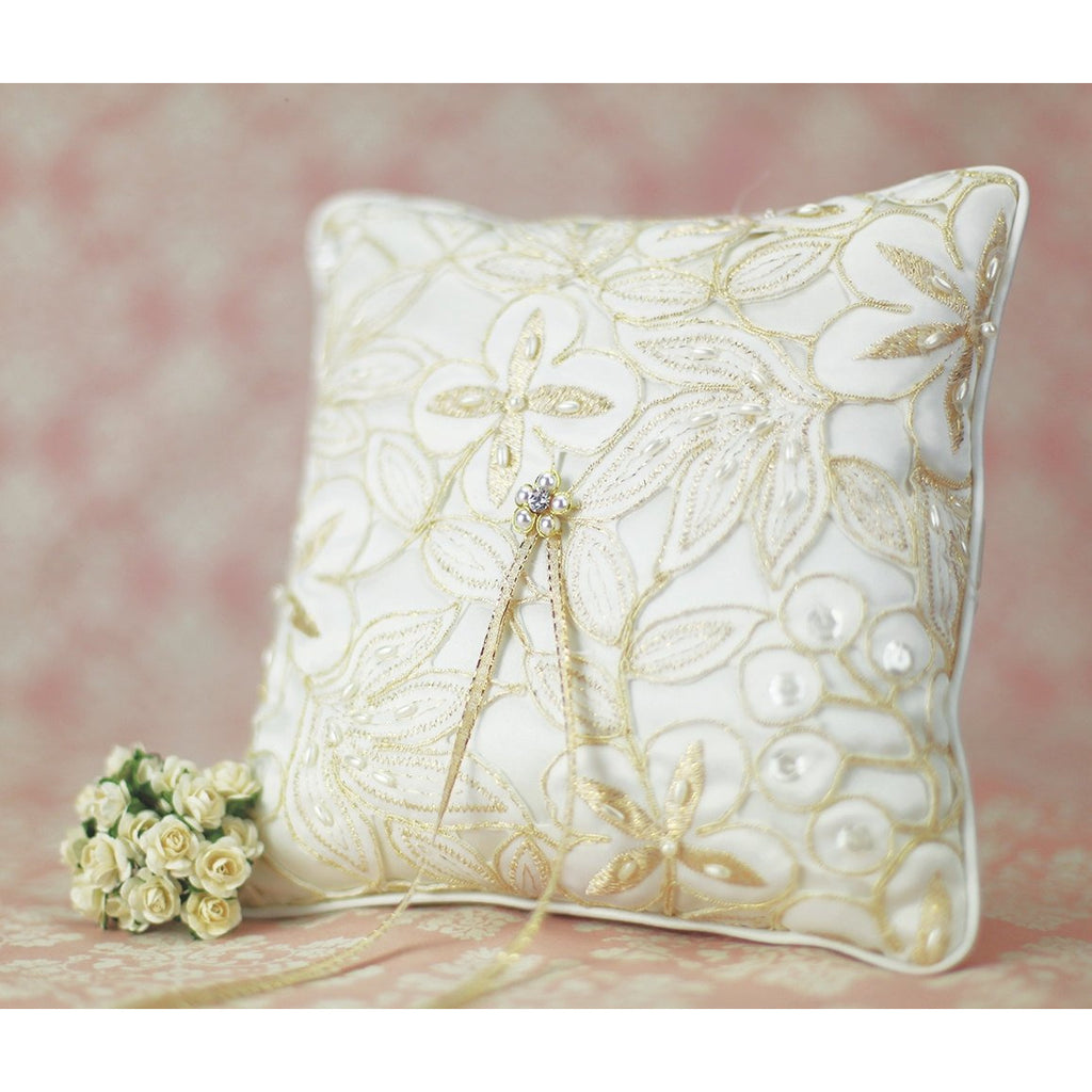 Golden Embroidery Wedding Ring Bearer Pillow - Wedding Collectibles