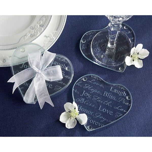 Good Wishes Heart Glass Coasters - Wedding Collectibles