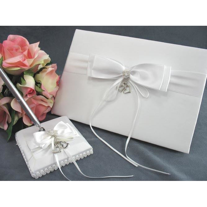 Heart Charm Wedding Guestbook and Pen Set - Wedding Collectibles