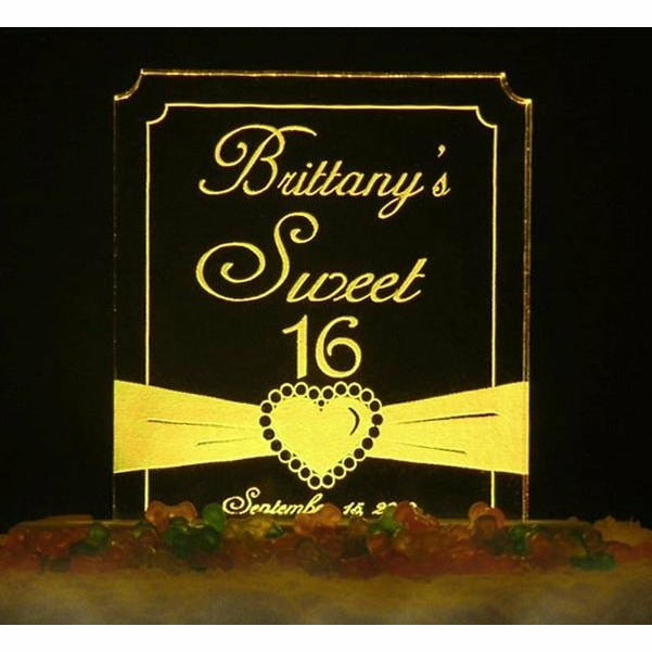 Heart Ribbon Sweet 16 Light-Up Caketopper - Wedding Collectibles