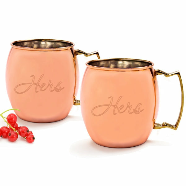 Hers / Hers Moscow Mule Copper Mug w/ Unique Handle (Set of 2) - Wedding Collectibles