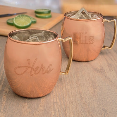 His / Hers Moscow Mule Copper Mug w/ Unique Handle (Set of 2) - Wedding Collectibles