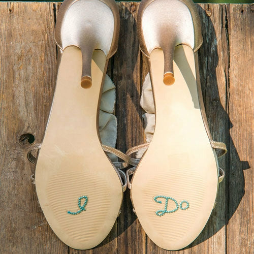 "I Do" Shoe Talk In Blue Pearls And Crystals - Wedding Collectibles