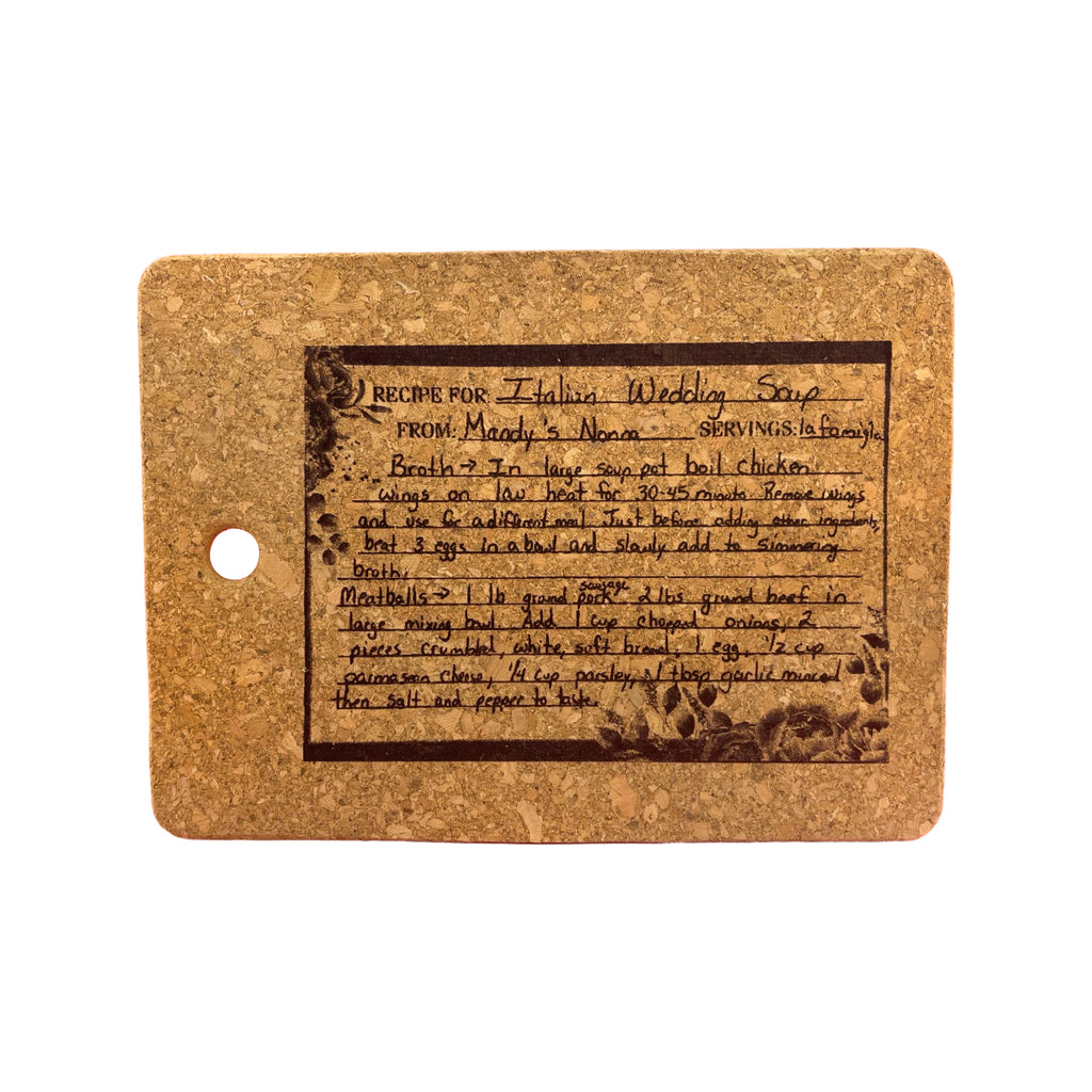 Cork Recipe Trivet Hot Pad Custom, Hand-Written Engraved | Fully Custom Personalized Engraving - Wedding Collectibles