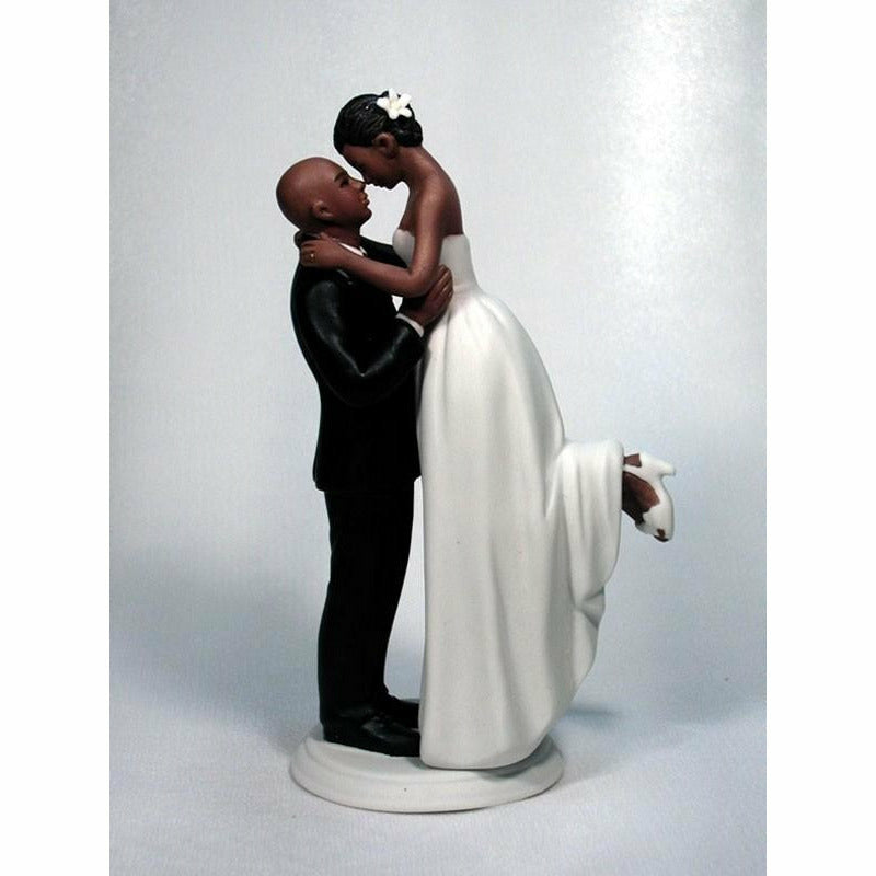 African American Bride and Bald Groom Wedding Cake Topper - Wedding Collectibles