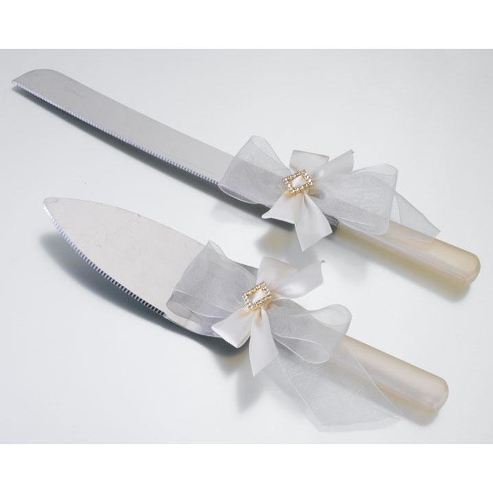 Ivory Diamond Knife and Server - Wedding Collectibles