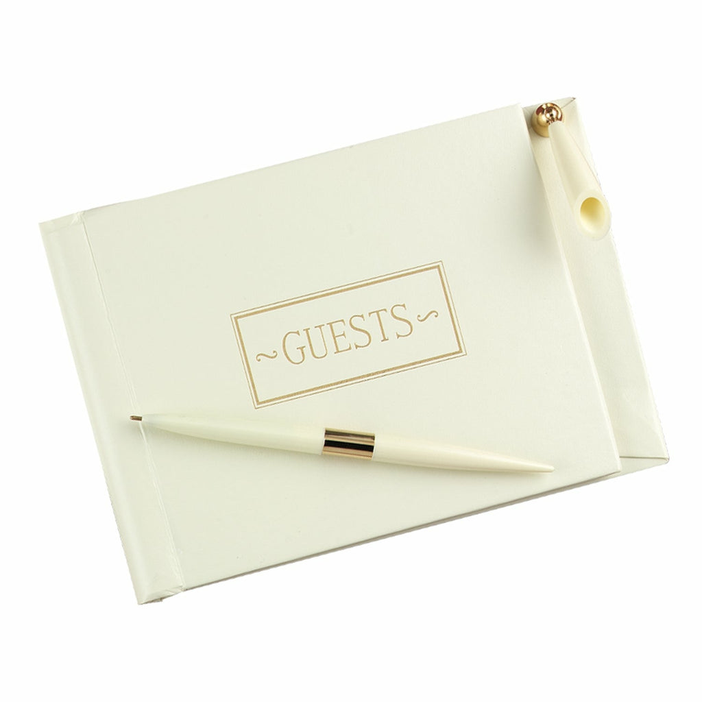 Ivory Small Guest Book w/Pen - Wedding Collectibles