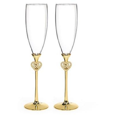 Jeweled 50th Anniversary Flutes - Wedding Collectibles