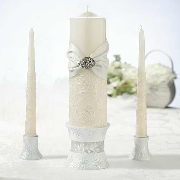 Lace Taper and Candle Set - Wedding Collectibles