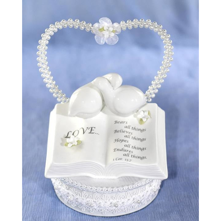 Love Verse Bible Cake Topper with Doves and Flower Accents - Wedding Collectibles