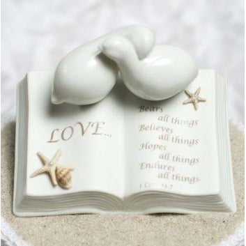 Love Verse Bible with Doves and STARFISH BEACH Accents Wedding Cake Topper - Wedding Collectibles