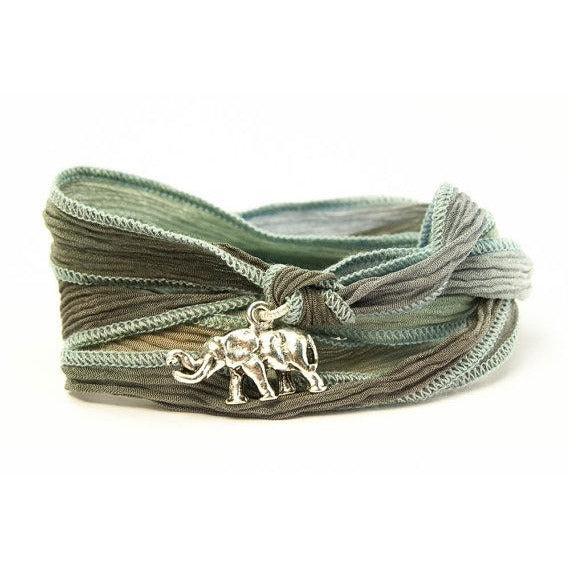 Lucky Elephant Bracelet, Silk Wrap Bracelet - Wedding Collectibles