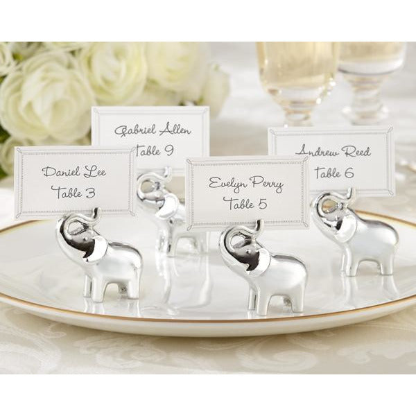 "Lucky in Love" Silver-Finish Lucky Elephant Place Card/Photo Holder (Set of 4) - Wedding Collectibles