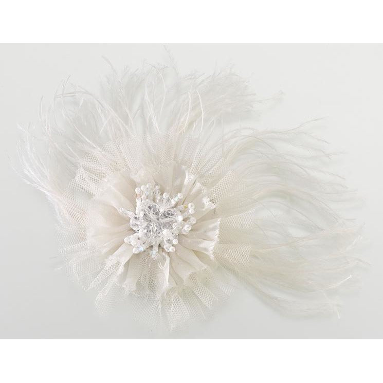 Marabou Feather Hair Clip-Ivory - Wedding Collectibles