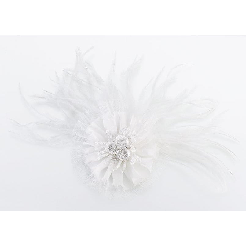 Marabou Feather Hair Clip-White - Wedding Collectibles