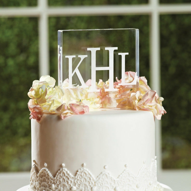 Block Monogram Acrylic Square Cake Topper - Wedding Collectibles