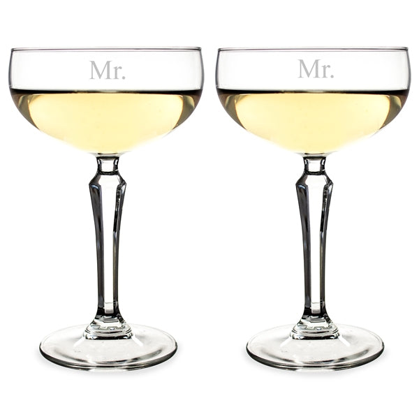 Mr. & Mr. Champagne Coupe Toasting Flutes - Wedding Collectibles