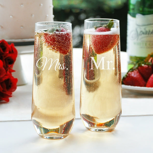 Mr. & Mrs. Stemless Champagne Toasting Flutes - Wedding Collectibles