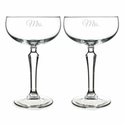 Mrs. & Mrs. Champagne Coupe Toasting Flutes - Wedding Collectibles
