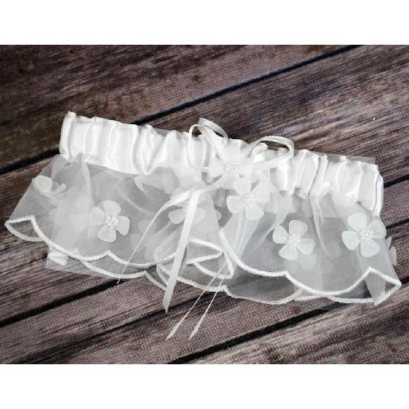 Floral Wedding Garter - White - Ivory - Blue Floral Wedding Garter - White - Ivory - Blue