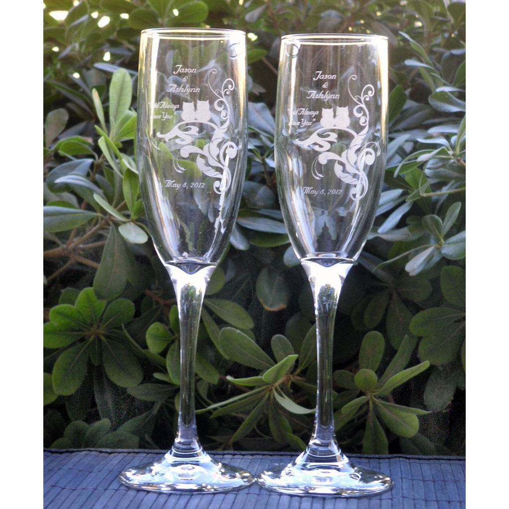 Owls Toasting Wedding Champagne Glass Flutes (Pair) - Wedding Collectibles
