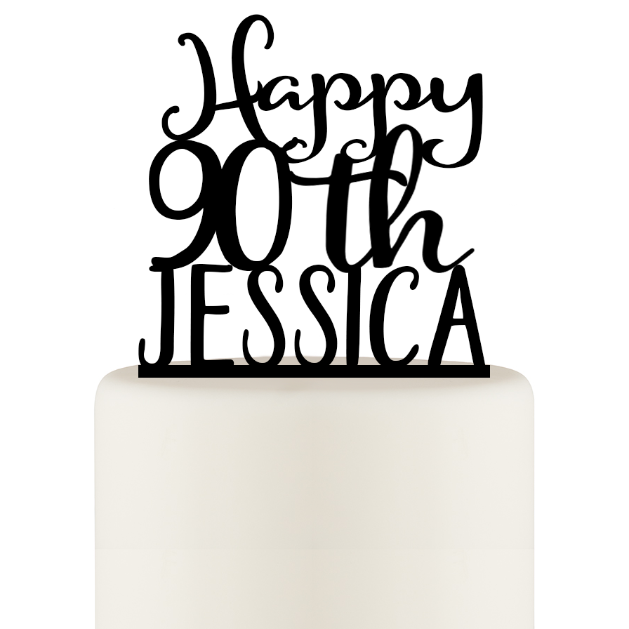 90th Birthday Cake Topper - Happy 90th Cake Topper Personalized with Name - Wedding Collectibles