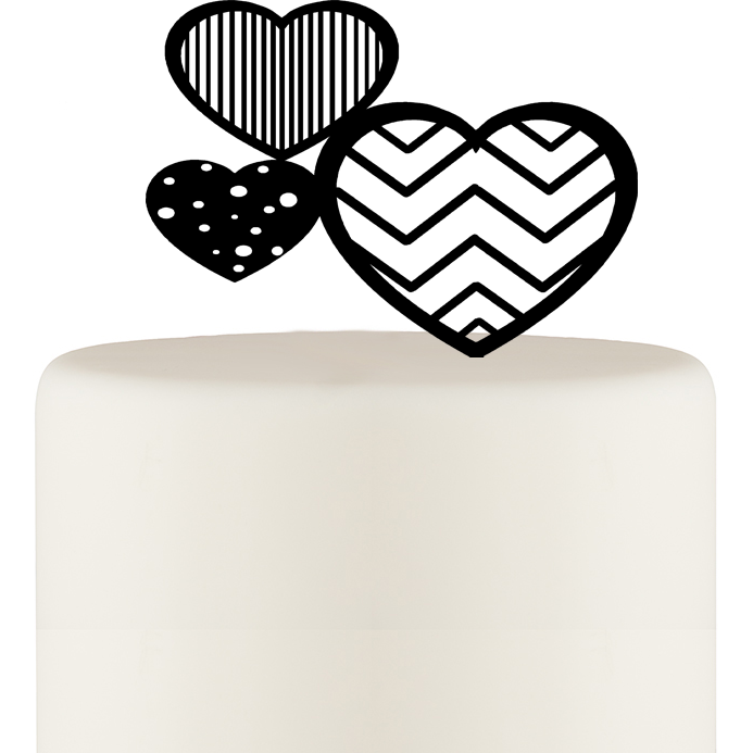 Chevron Stripe and Polka Dot Hearts Wedding Cake Topper - Wedding Collectibles