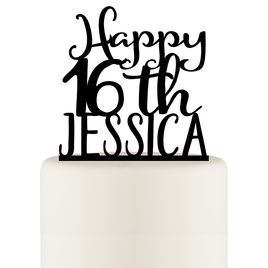 16th Birthday Cake Topper - Happy 16th Cake Topper Personalized with Name - Sweet Sixteen Topper - Wedding Collectibles
