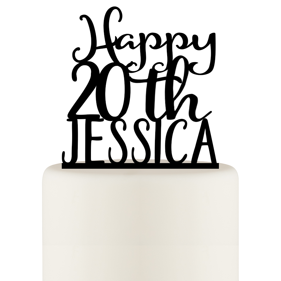 20th Birthday Cake Topper - Happy 20th Cake Topper Personalized with Name - Wedding Collectibles