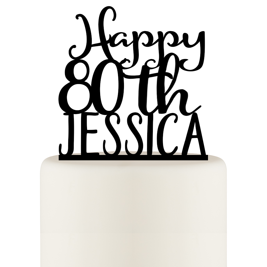 80th Birthday Cake Topper - Happy 80th Cake Topper Personalized with Name - Wedding Collectibles