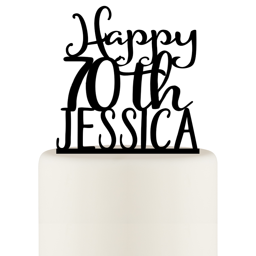 70th Birthday Cake Topper - Happy 70th Cake Topper Personalized with Name - Wedding Collectibles