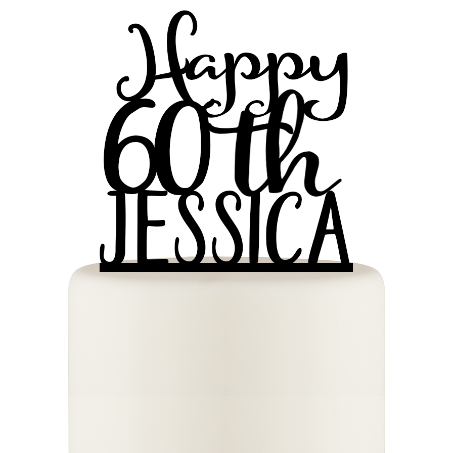 60th Birthday Cake Topper - Happy 60th Cake Topper Personalized with Name - Wedding Collectibles