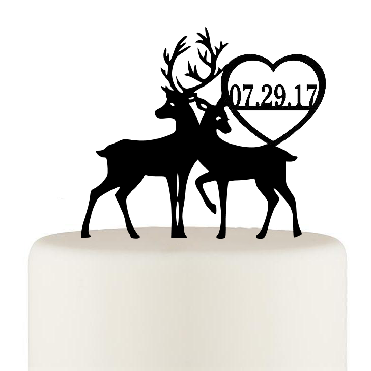 Deer Wedding Cake Topper with Heart and YOUR Wedding Date - Bridal Shower Topper - Wedding Collectibles