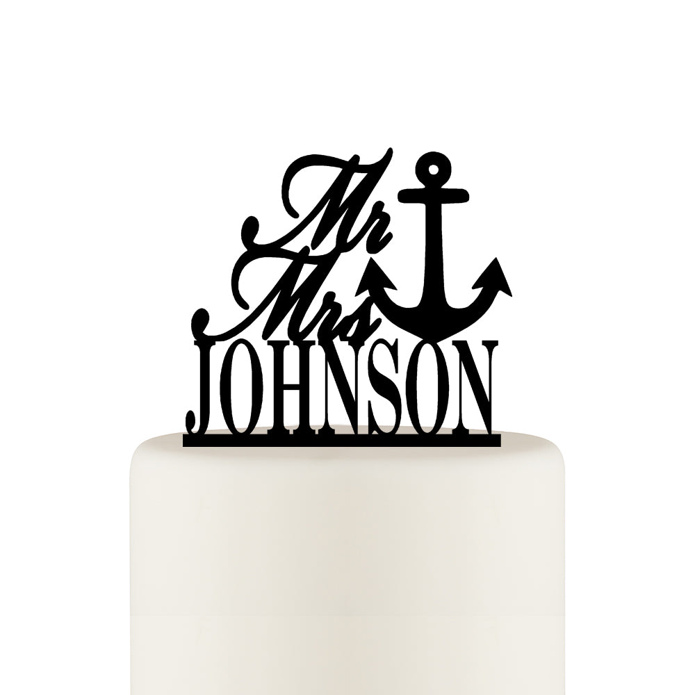 Anchor Mr and Mrs Wedding Cake Topper with YOUR Last Name - Perfect for Long Last Names! - Wedding Collectibles
