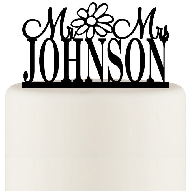 Personalized Mr and Mrs Wedding Cake Topper with Daisy Design and YOUR Last Name - Wedding Collectibles