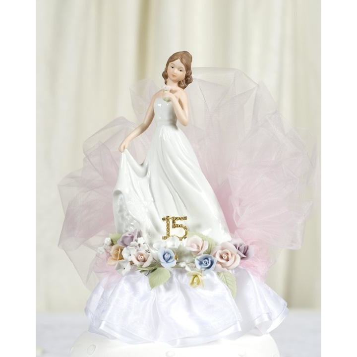 Pastel Rose Porcelain Quinceanera Cake Topper - Wedding Collectibles