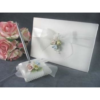 Pastel Rose Wedding Guestbook and Pen Set - Wedding Collectibles