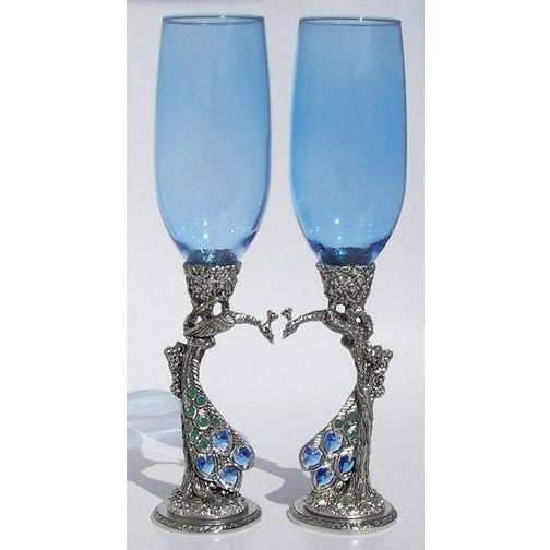 Peacock Heart Wedding Toasting Glasses Set - Wedding Collectibles