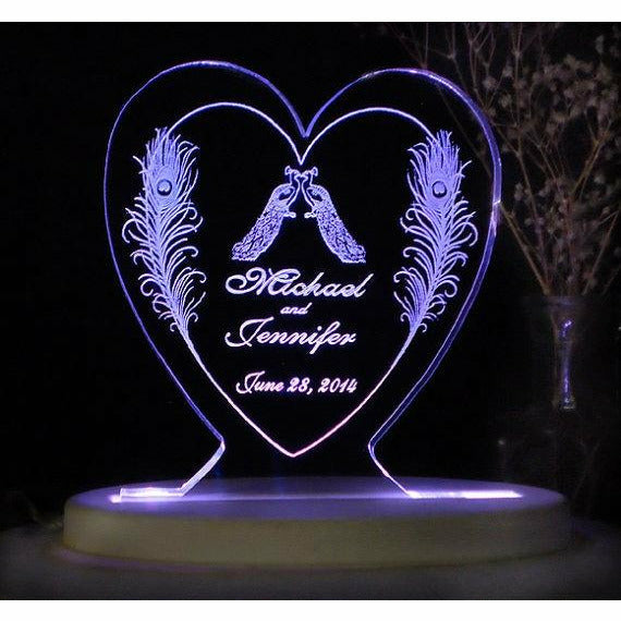 Peacock Love Light-Up Wedding Cake Topper Two Feathers - Wedding Collectibles
