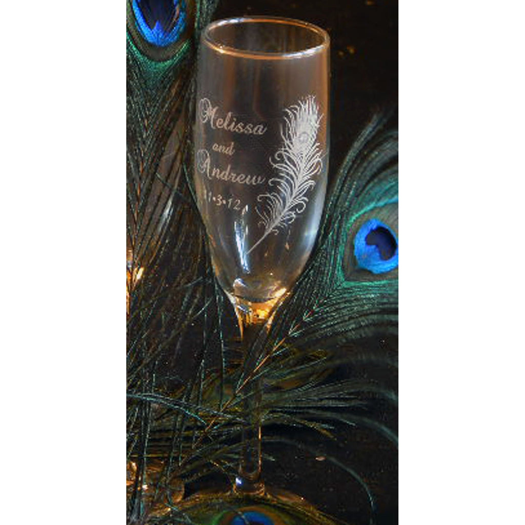 Peacock Toasting Wedding Champagne Glass Flutes (Pair) - Wedding Collectibles